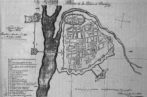 plano de Badajoz en 1679 por Francisco Domingo