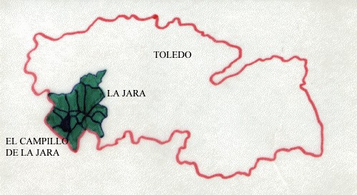 Localización del pueblo dentro de la comarca y de Toledo